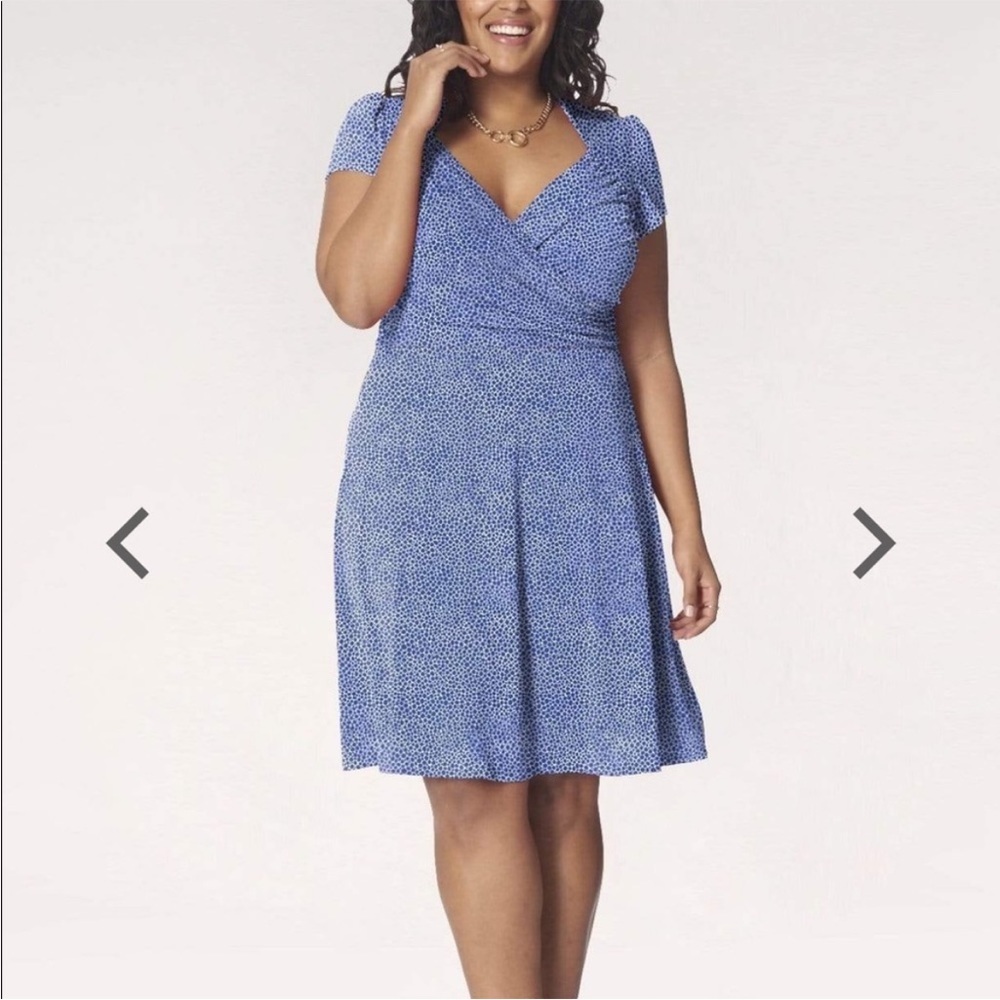 Leota Blue Animal Spot Faux Wrap Dress